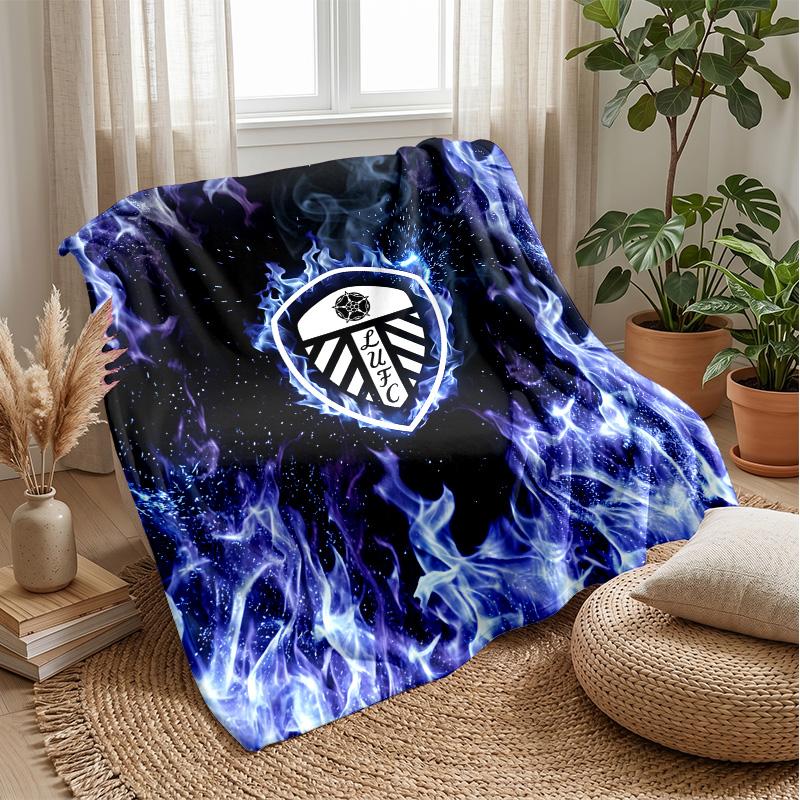 Leeds United Football Print Flannel Blanket, Soft Warm Lightweight Throw Blanket for Sofa Bed Camping