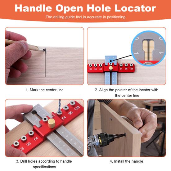 1 комплект приспособления для фурнитуры шкафа со шкалой, компактный размер, точное приспособление для ручки дверного ящика, регулируемый шаблон для сверления, направляющий инструмент