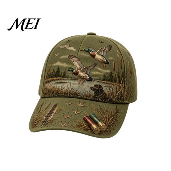 Outdoor Camo Hat for Men Women Vintage Hunting Baseball Cap, Duck Dog Pattern Hat, Breathable Moisture Retro Reed Wetland Cap Wicking Adjustable