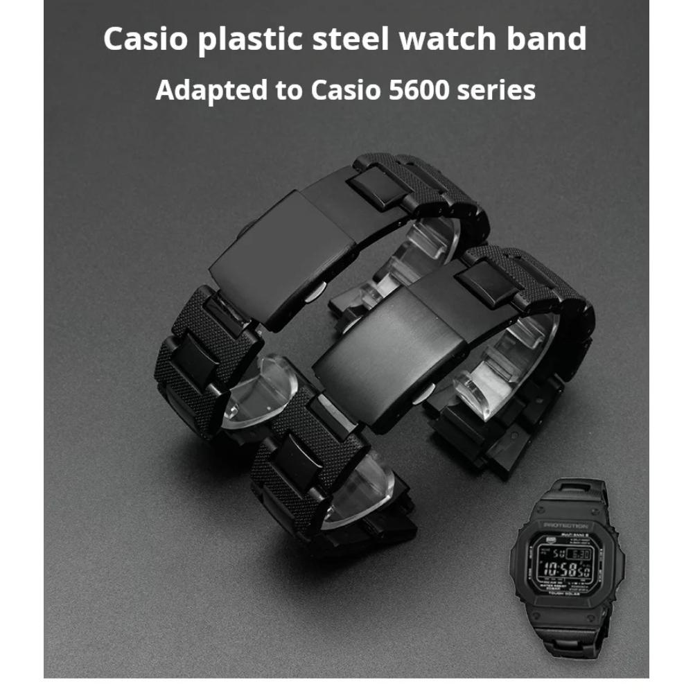 Черный браслет для Casio G-shock DW-6900 DW9600 DW5600 GW-M5610 GA-2100 Мужской Серии Ремешок для часов Пластиковый Стальной Ремешок для часов 16 мм Ремешок