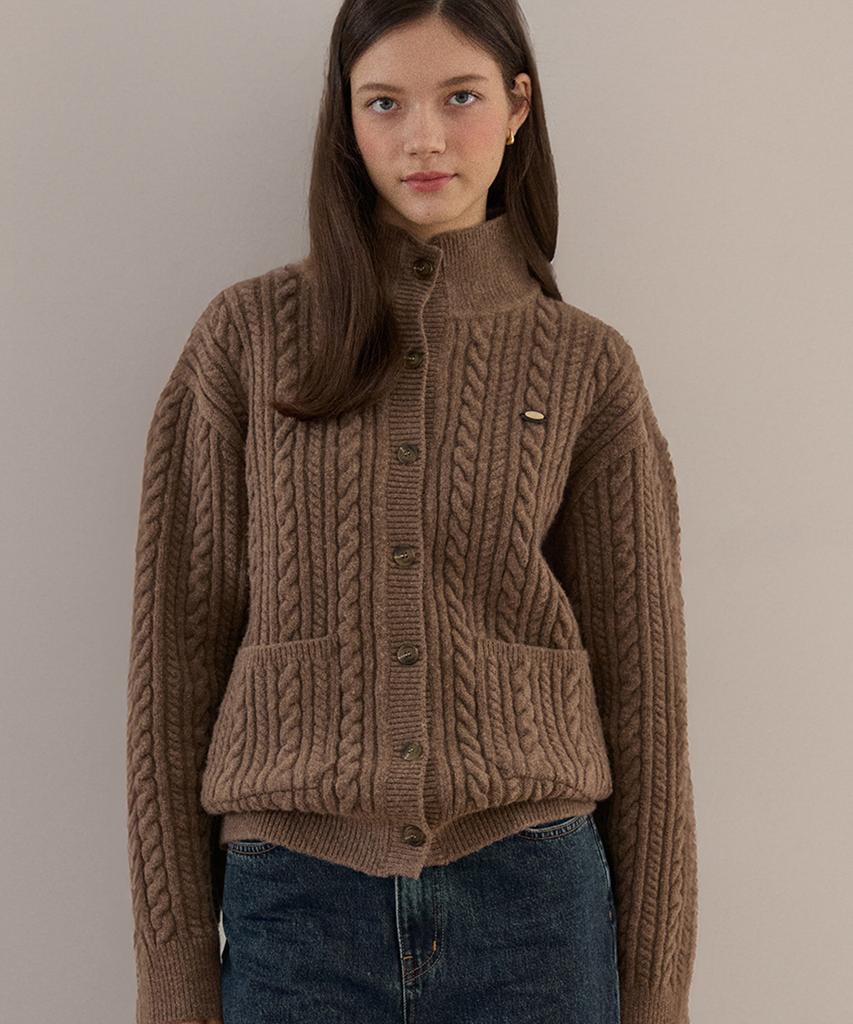 OURHOPE Caroline Wool High-Neck Button Cardigan - Brown