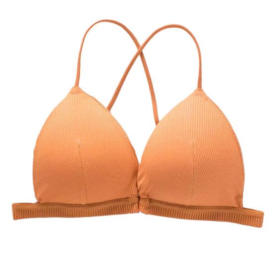 Women Solid Color Bra Triangle Cup Thin Straps Wrapping Chest Front Buckle Wireless Ribbed