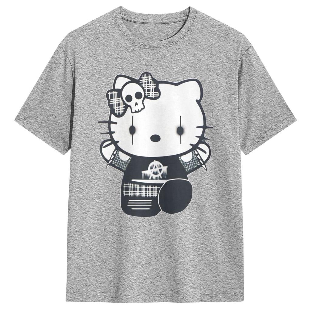 Goth Gothic Hellokitty Black Satanic T Shirt Leisure Short-Sleeved Tops Summer 100 Cotton O Neck 4XL 5XL 6XL Clothes