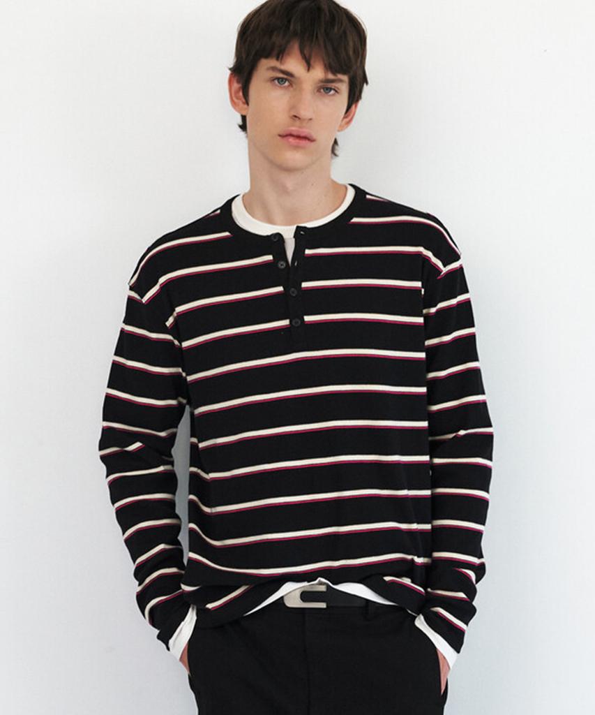 Хлопковая футболка-henley в полоску Windeo - Черная