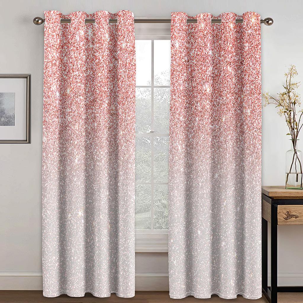 Rainbow Pink Gold Star Glitters Drips Printed Children's Window Panel Drapes designed for Girl Living Room Bedroom Decor 2 Pieces Free Shipping
