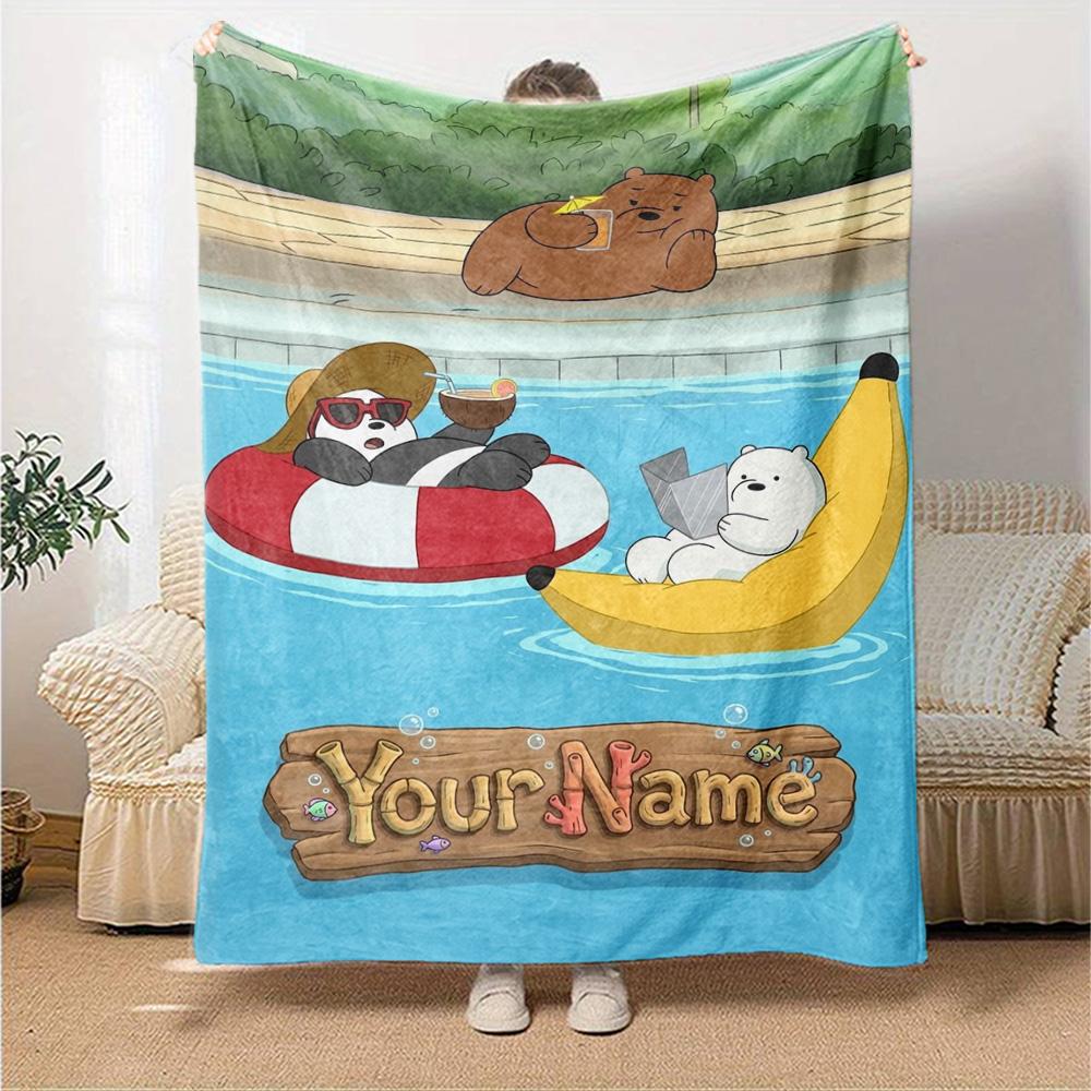 Name Custom We Bare Bears Cartoon Print Flannel Blanket High Quality Warm Comfortable Cover for All Seasons Perfect for Gifts Home Decor