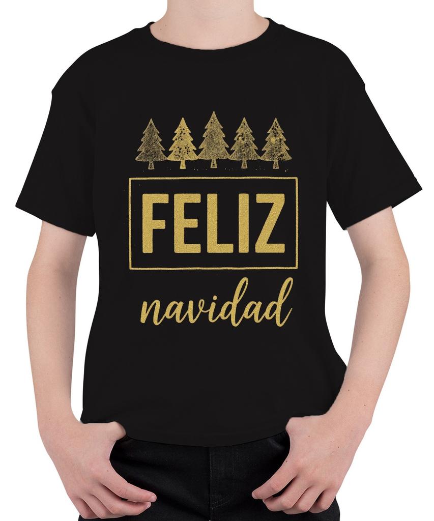 FELIZ navidad Christmas Xmas Tree Gold Glitter Gift Unisex Kids T-S