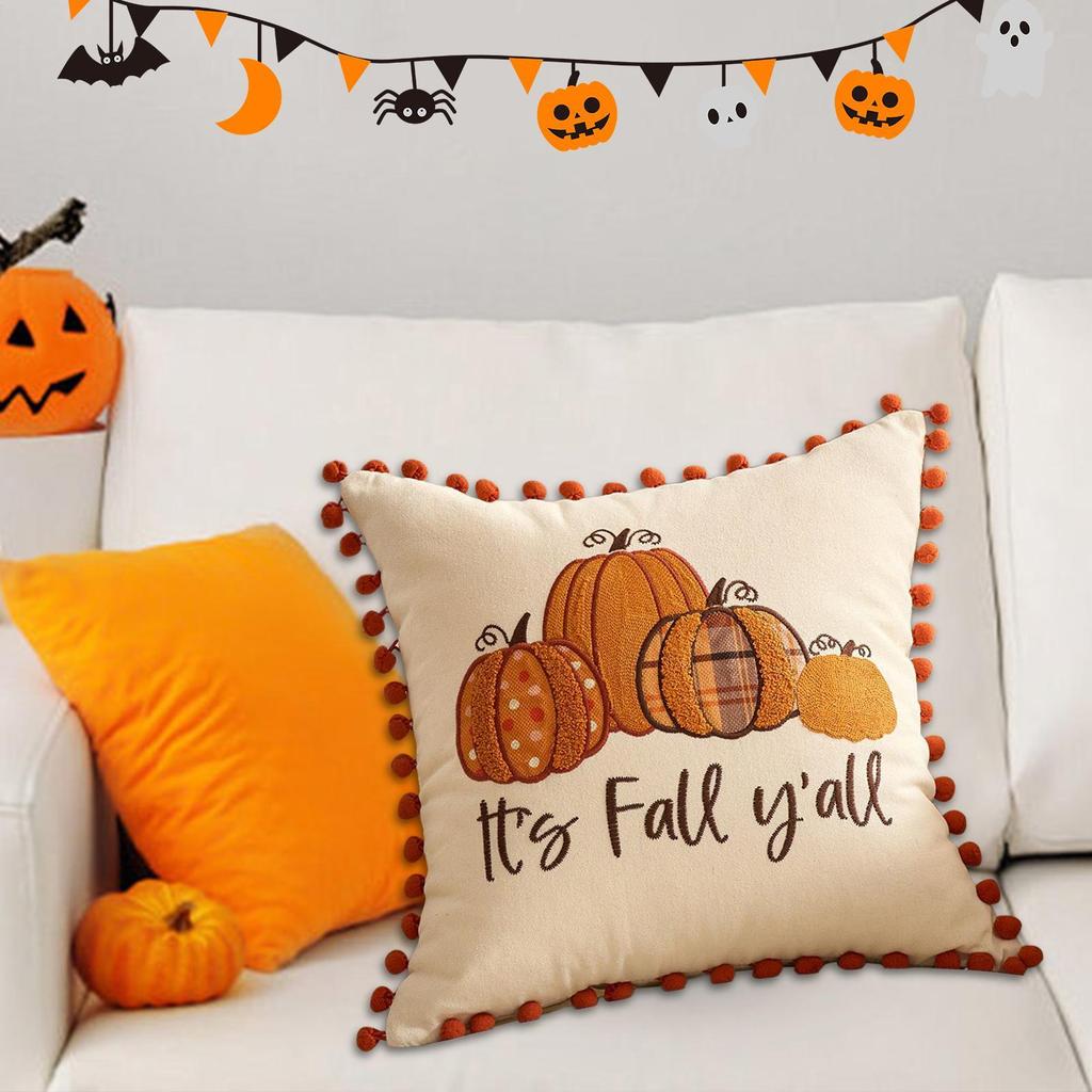 Fall Pumpkin Pillow Covers Pumpkin Pillow Cases Thanksgiving Decor 18x18 Inch Cushion Pillowcase For Bedroom Halloween Couch