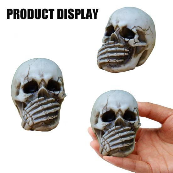 Halloween Skull Figurine See Speak Hear No Evil Resin Skeleton Head Realistic Human Skull Model Statue for Bar Home Table Decor