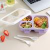 With Tableware Macaron Color Lunchbox with Tableware Leakproof Camping Food Container Compartment Plastic 3 Grid Lunchbox
