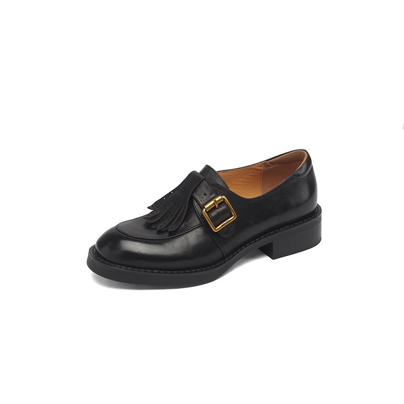 Мода 2025 Новые Винтажные Женские Туфли-Лодочки из Натуральной Кожи с Круглым Носком в Ретро Стиле с Пряжкой-Ремнем Женские Весенне-Летние Базовые Туфли-Лодочки для Офисной Леди