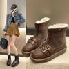 Зимние горячие продажи 2024 года новых британских модных ботинок из флиса с утолщенным поясом и пряжкой на меху, зимние ботинки из хлопка на платформе