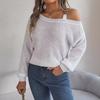 Autumn Winter Casual Metal Buckle Splicing Off-the-shoulder Pullover Sweater Fashion Elegant Lantern Long Sleeve Casual Simple Women Sweater Clothing
