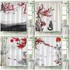 Flower Bird Scenery Shower Curtains Green Bamboo Red Floral Mountain Ink Landscape Bath Curtain Fabric Bathroom Decor with Hooks