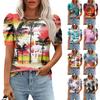 Женские повседневные топы с коротким рукавом и круглым вырезом с принтом, туники, рубашки, летняя одежда