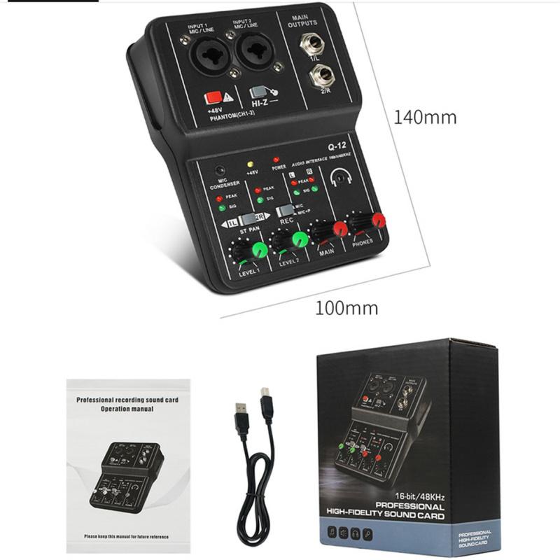Аудиоинтерфейс Q12, USB-звуковая карта, портативный мини-двухполосный микшер без привода для студийного пения, компьютера