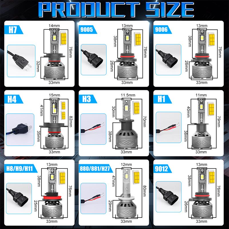 HLXG H7 Led Headlight CANBUS Plug and Play H4 H3 H1 H11 H8 H9 HB3 9005 HB4 9006 9012 H27 Turbo Car Bulb 8570 CSP Chip 2Pcs 12V