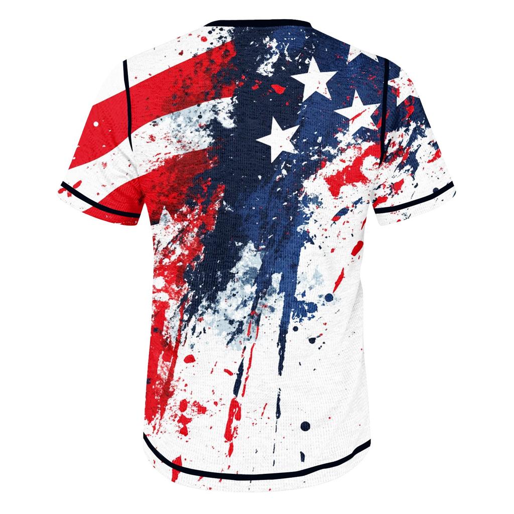 Летняя мужская футболка с воротником-стойкой и короткими рукавами с принтом «День независимости»