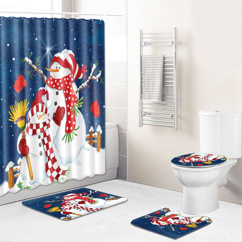 Christmas Bathroom Four-Piece Combination Set Household Door Mat Bedroom Floor Mat Living Room Carpet