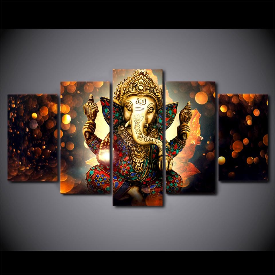 HD Printed 5 Piece Canvas Art Hindu God Ganesha Elephant Painting Hindu-god-canvas Dropshipping Canvas Art