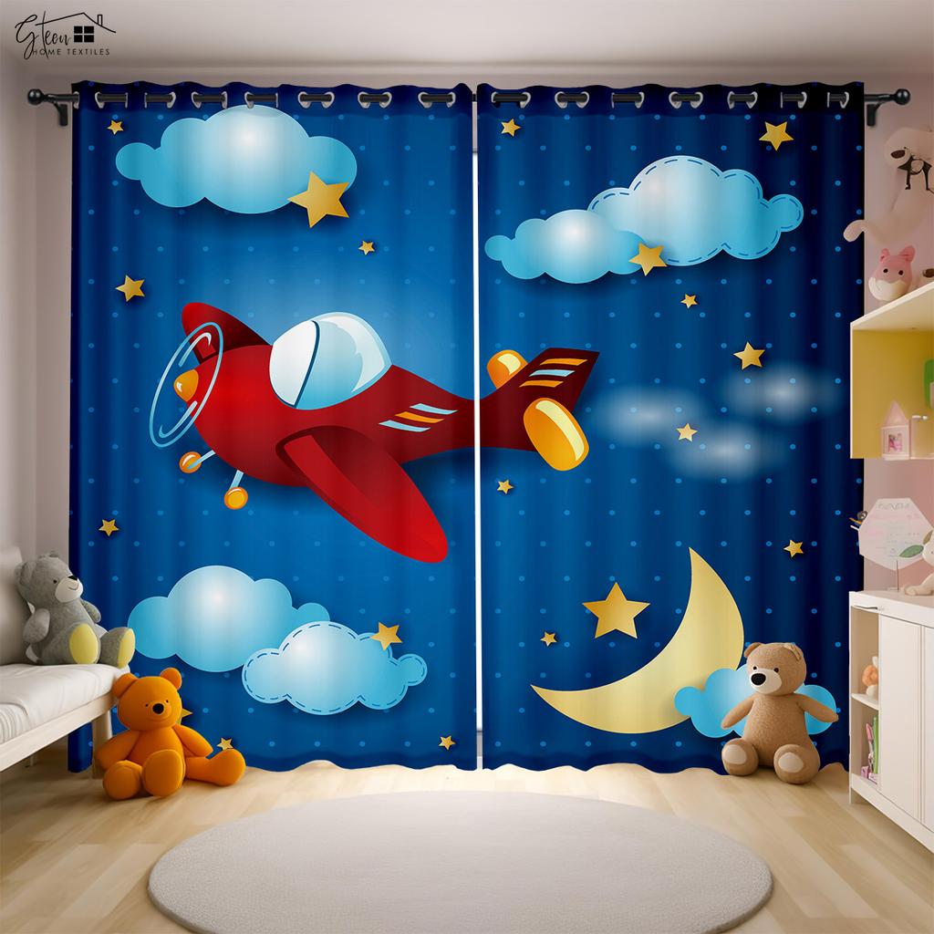 Cartoon Aerospace 3D Printing Drapes Astronaut Spaceman Spaceship Rocket Moon Planet Bedchamber Children ' s SpaceDrapes