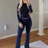 2024 модные облегающие укороченные топы и длинные брюки, комплект из 2 предметов, женские наряды, однотонный повседневный осенний костюм, одежда 30649