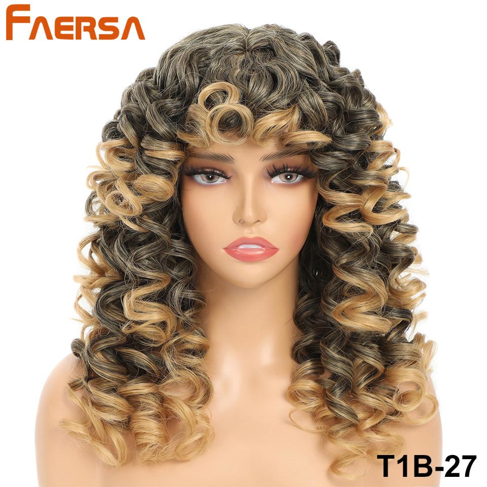 Short Black Curly Wig with Bangs for Women Synthetic Hair Cosplay Wigs Loose Curly Red Brown Ginger Glueless Natural 18 Inch Afro Wig