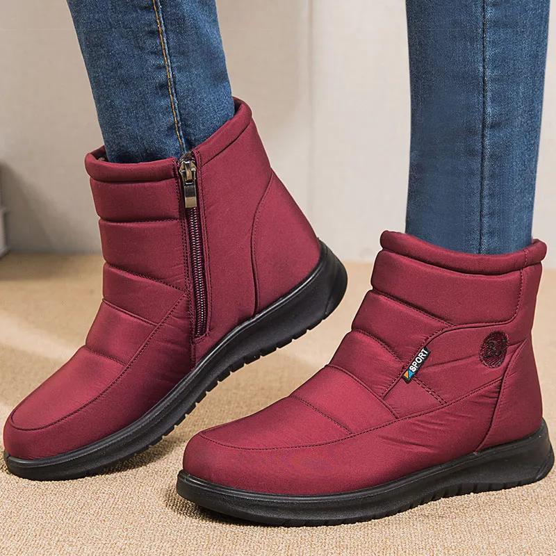 Women's Boots 2024 Winter Shoes For Women Ankle Boots Warm Fur Waterproof Low Heels Snow Boots Winter Flat Shoes