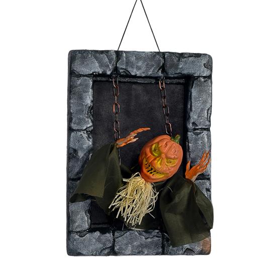 Animated Halloween Decoration Hanging Skull/Ghost/Pumpkin Man Prisoner with Light-up Eyes And Spooky Sounds for Home Porch Party Haunted House Decor