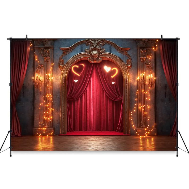 Mocsicka Valentine's Day Photography Backgrounds Palace Red Curtains Love Decorations Girls Women Photo Backdrops Wedding Banner