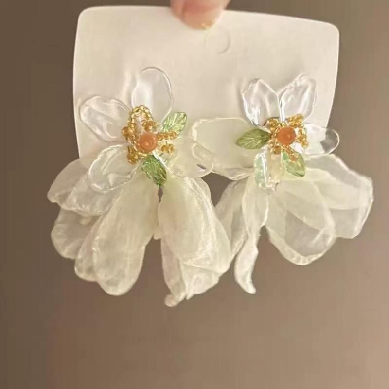 Винтажные серьги с длинной кисточкой в виде цветка для женщин, милые шифоновые серьги-подвески с темпераментом, для вечеринки, свадьбы, пляжа