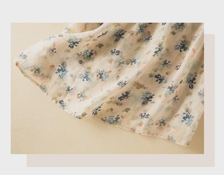 Летняя льняная рубашка с цветочным принтом и воротником-ушком