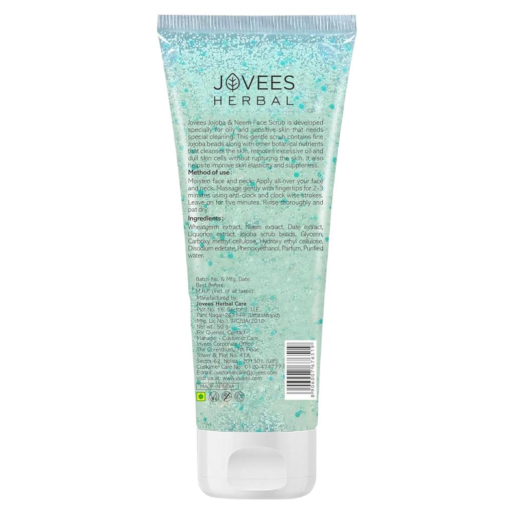 Jovees Jojoba And Wheat Germ Face Scrub 50g Gentle Exfoliator For Oily Sensitive Skin Deep Cleansing Oil Control Smooth Radiant Complexion