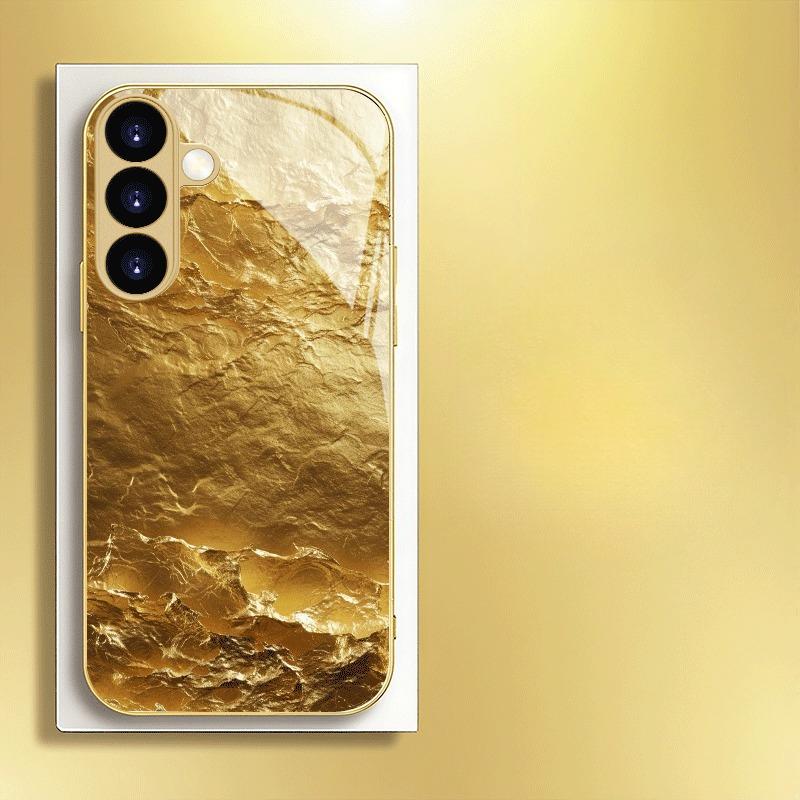 Позолоченный чехол для телефона из закаленного стекла, совместим с Galaxy S26, S25, S24, S23 и S22 Ultra Plus. Золотой текстурный узор.