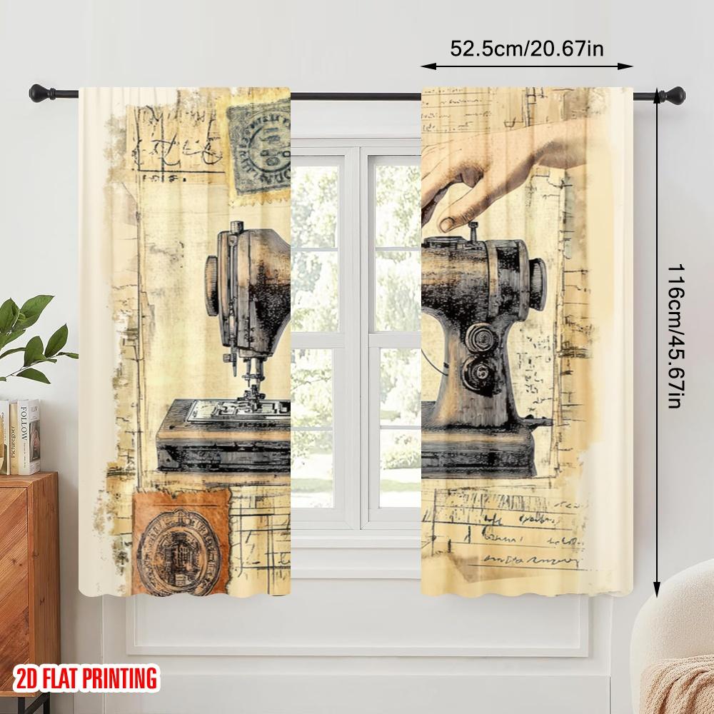 2 шт., 2D печать на плоскости Современные шторы Винтажная швея Универсальная полиэстеровая ткань (без стержня) Идеал для декора комнаты