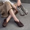 Retro Handmade Pleated Flats Genuine Leather Round Toe Soft Soled Lightweight Women's Slip-on Shoes