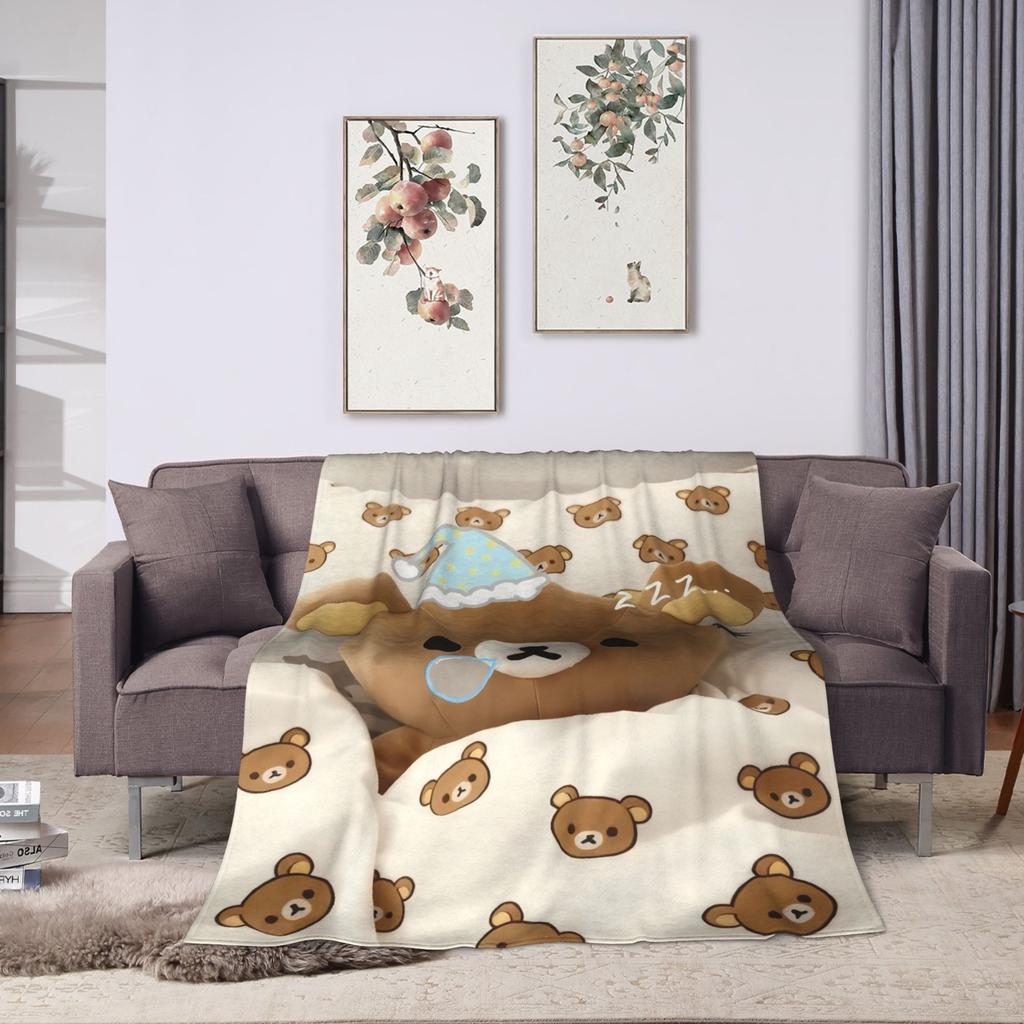 Cute Bear Rilakkumas Warm Soft Blankets Boy Girl Plush Bedding Throws Novelty Living Room Flannel Bedspread Sofa Bed Cover