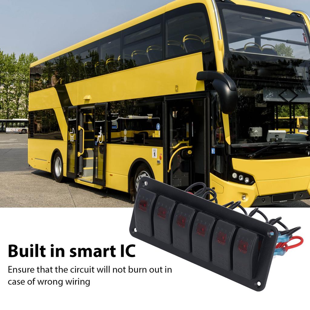 6 Gang Rocker Panel LED Backlit On Off Waterproof Circuit for Car RV Bus Marine Boat ATV UTV