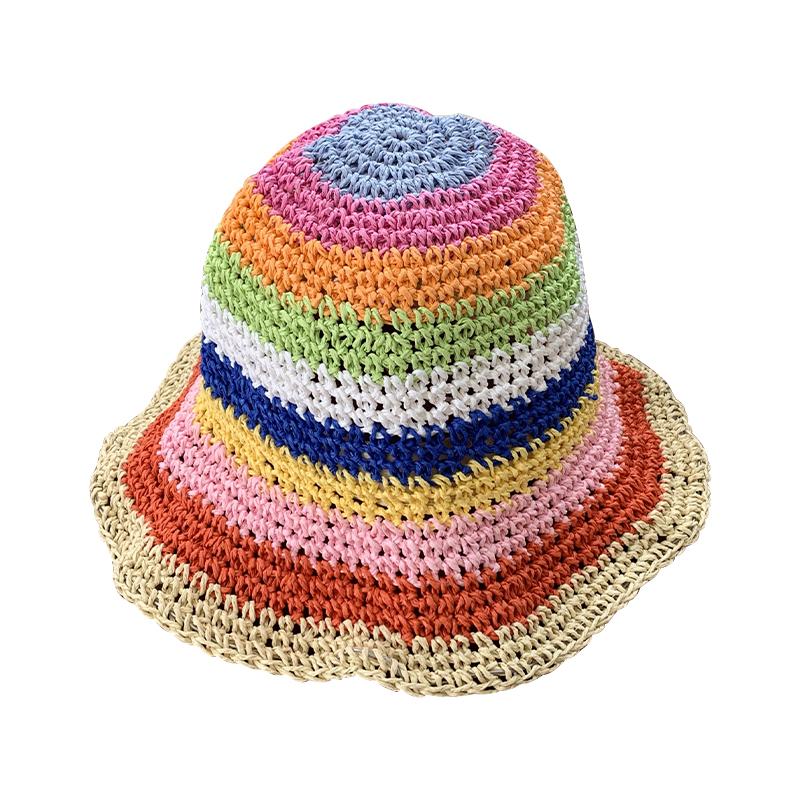 Summer Bohemian Outing Striped Straw Hat Children Sunshade Sunscreen Dome Hollow Beach Fisherman Sun Hat