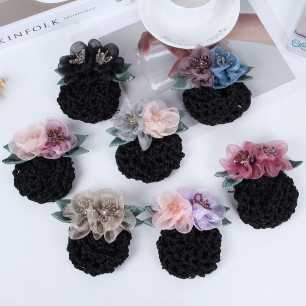 Ponytail Clip Women Spring Hair Clip Flower Hairpin Hairgrips Cover Net Bun Cover Snood  Gift