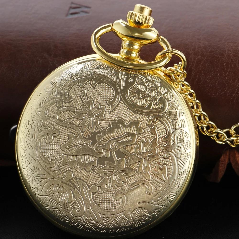 Top Brand Luxury Flower Roman Digital Gold Quartz Pocket Watch Hollow Case Steampunk Pendant Necklace for Men and Women Renoj