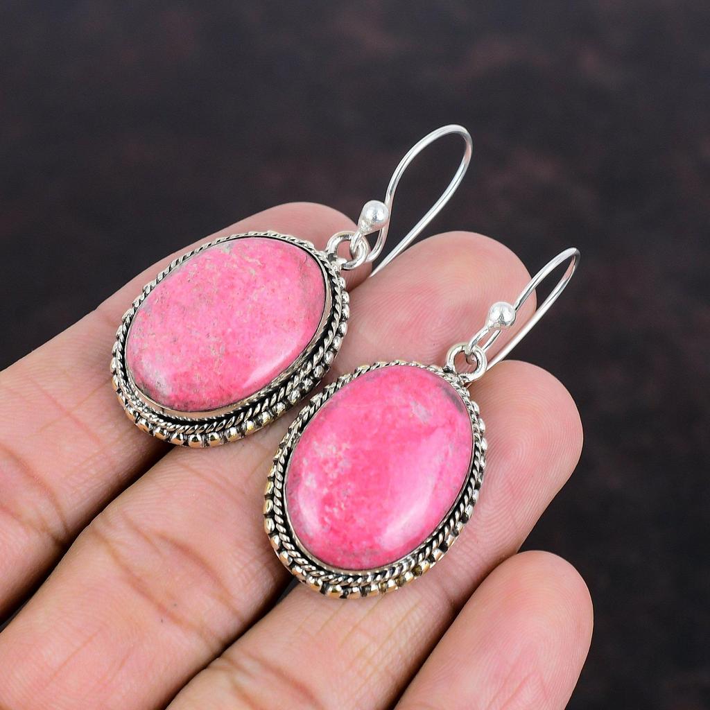 Thulite Earring 925 Sterling Silver Earring Vintage Earrings Handmade Jewelry Original Gemstone Earring Engagement Gift Unique Style Jewelry