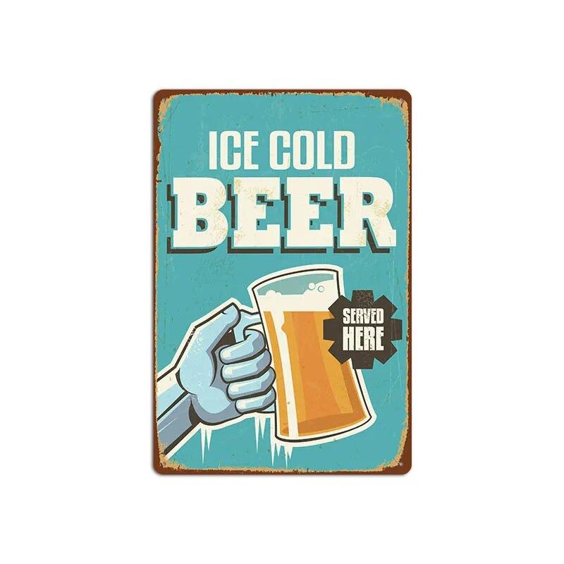Vintage Cold Beer Metal Tin Sign 2023 New Iron Sheet Bar Background Wall Decoration Painting American Frameless Decorations