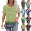 Футболки для женщин, плиссированные, с круглым вырезом, нарядные, повседневные, блузки с принтом, с коротким рукавом, летние топы, свободный крой