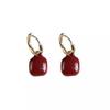 Retro Hong Kong Style Red Earrings Light Luxury High-End Female Mature Temperament Earrings Winter Versatile Ear Buckle Square Earrings