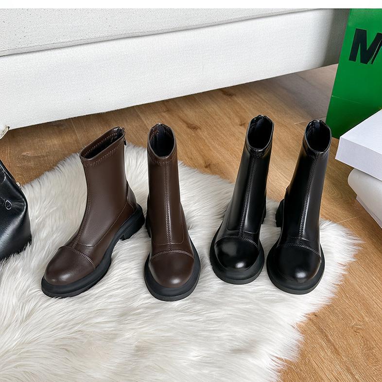 Stretch Thin Boots New Retro Women's Ankle Boots British Style Spring and Autumn Round Toe Thin Boots