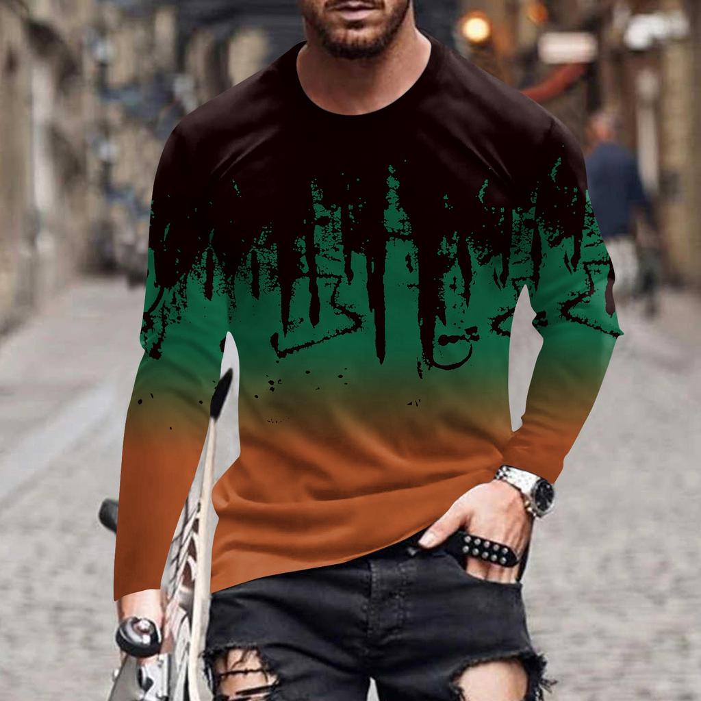 Мужская весенняя футболка с длинным рукавом с чернильным принтом Мужская свободная повседневная модная футболка с длинным рукавом