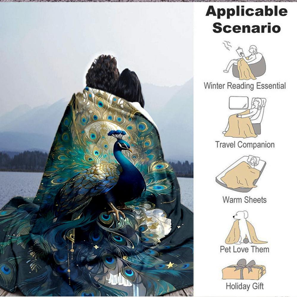 1pc Peacock Feathers Blanket, Lightweight Flannel Throw Blanket for Sofa, Bed, Travel, Camping, Living Room, Office, Couch, Chair, and Bed