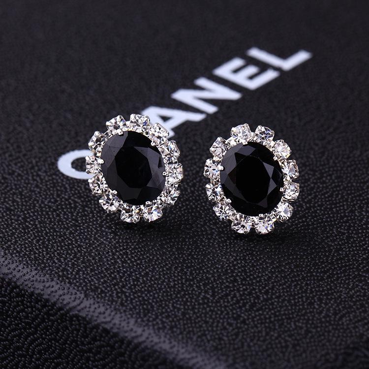 E856 Korean Oval Rhinestone Multi-Color Zircon Earrings