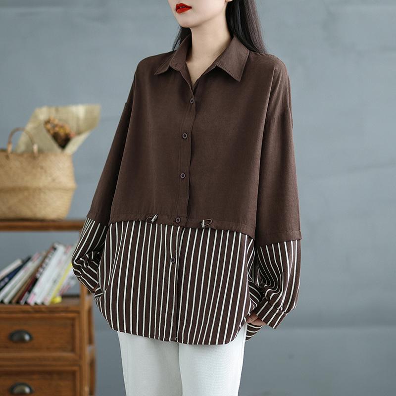 Dimanaf 2025 Plus Size Новая блузка с длинным рукавом, рубашка в повседневную полоску, топы, футболки, винтажная женская свободная рубашка, базовый размер oversize